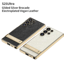 Load image into Gallery viewer, Electroplated Leather Shockproof Phone Case With Bracket For Galaxy S25 S24 S23 Ultra