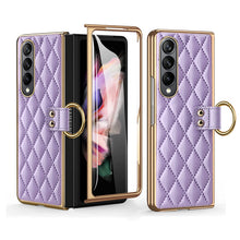 Load image into Gallery viewer, Luxurious Leather Ring Holder Protective Phone Case With Front Protection Film For Samsung Galaxy Z Fold5 Fold4 Fold3 - Mycasety Mycasety