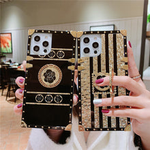 Load image into Gallery viewer, Luxury Brand Black Rose Flower Stripe Glitter Gold Square Case For Samsung