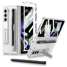 Load image into Gallery viewer, Slim Leather Samsung Galaxy Z Fold 5 Case with Front Screen Tempered Glass Protector & Pen Slot & Stylus - Mycasety Mycasety