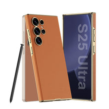 Load image into Gallery viewer, Golden Electroplated Leather Shockproof Phone Case For Galaxy S25 Ultra