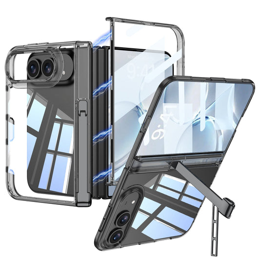 iPhone Duo - Magnetic Hinge Protection Clear Cover Built-in Tempered Glass Film & Tri‑Fold Kickstand