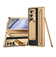 Load image into Gallery viewer, Leather Golden Electroplated Phone Case With Back Screen Glass and Stylus For Galaxy Z Fold8 Wide Ultra
