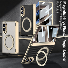Load image into Gallery viewer, Luxurious Leather Golden Plating Phone Case with Built-In Tempered Glass & Magnetic Bracket For Galaxy Z Fold8 Wide Ultra