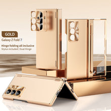 Load image into Gallery viewer, Electroplated Folding Case For Galaxy Z Fold 7/6/5/4/3 With Double Hinge Protector and Free Stylus