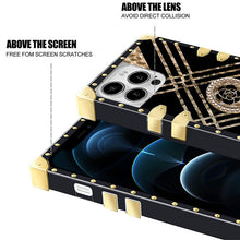 Load image into Gallery viewer, Luxury Brand Black Rose Flower Stripe Glitter Gold Square Case For Samsung