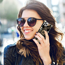 Load image into Gallery viewer, Luxury Brand Black Rose Flower Stripe Glitter Gold Square Case For Samsung