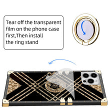 Load image into Gallery viewer, Luxury Brand Black Rose Flower Stripe Glitter Gold Square Case For Samsung