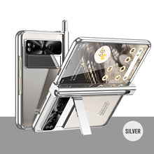 Load image into Gallery viewer, Electroplated Transparent Google Pixel Fold Case with Dual Hinge Protector & Screen Protector & Hidden Kickstand Pen Slot & Free Stylus - Mycasety Mycasety