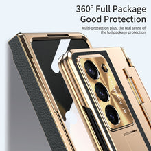 Load image into Gallery viewer, Plating Galaxy Z Fold5 Leather Case with Front Screen Protector & Flat Hinge & Pen Slot With Stylus - mycasety2023 Mycasety