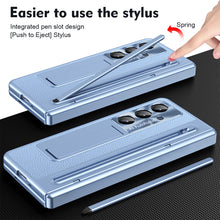 Load image into Gallery viewer, Leather Golden Electroplated Phone Case With Back Screen Glass and Stylus For Galaxy Z Fold8 Wide Ultra