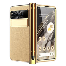 Load image into Gallery viewer, Electroplated Leather Google Pixel Fold Case with Dual Hinge Protective Screen Protector and Hidden Kickstand Pen Slot Free Stylus - Mycasety Mycasety