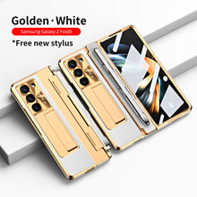 Load image into Gallery viewer, Plating Galaxy Z Fold5 Leather Case with Front Screen Protector & Flat Hinge & Pen Slot With Stylus - mycasety2023 Mycasety