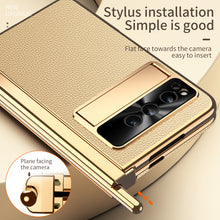 Load image into Gallery viewer, Electroplated Leather Google Pixel Fold Case with Dual Hinge Protective Screen Protector and Hidden Kickstand Pen Slot Free Stylus - Mycasety Mycasety