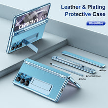 Load image into Gallery viewer, Aluminum Alloy Frame Magnetic Bracket All-Inclusive Electroplating Leather Cover For Galaxy Z Fold 7/6/5/4/3