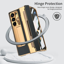 Load image into Gallery viewer, Plating Galaxy Z Fold5 Leather Case with Front Screen Protector & Flat Hinge & Pen Slot With Stylus - mycasety2023 Mycasety