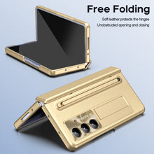 Load image into Gallery viewer, Leather Golden Electroplated Phone Case With Back Screen Glass and Stylus For Galaxy Z Fold8 Wide Ultra