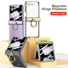 Load image into Gallery viewer, Luxurious Magnetic Hinge Electroplated Clear All-inclusive Protective Phone Case For Samsung Galaxy Z Flip5 Flip4 With Ring Holder - mycasety2023 Mycasety