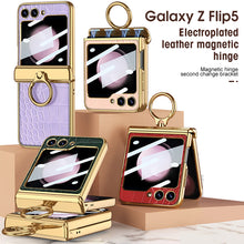 Load image into Gallery viewer, Electroplated Leather Magnetic Hinge Ring Holder Case For Samsung Galaxy Z Flip5 Flip4 Flip3 With Front Protection Film