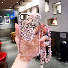 Load image into Gallery viewer, 3D Diamond Transparent Shockproof Blacket Case With Crystal Chain For iPhone