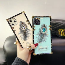 Load image into Gallery viewer, 2021 Luxury Diamond Gem Peacock Feather Square Case For iPhone