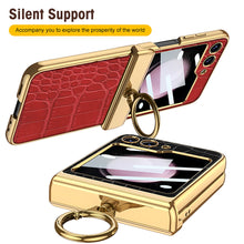 Load image into Gallery viewer, Electroplated Leather Magnetic Hinge Ring Holder Case For Samsung Galaxy Z Flip5 Flip4 Flip3 With Front Protection Film