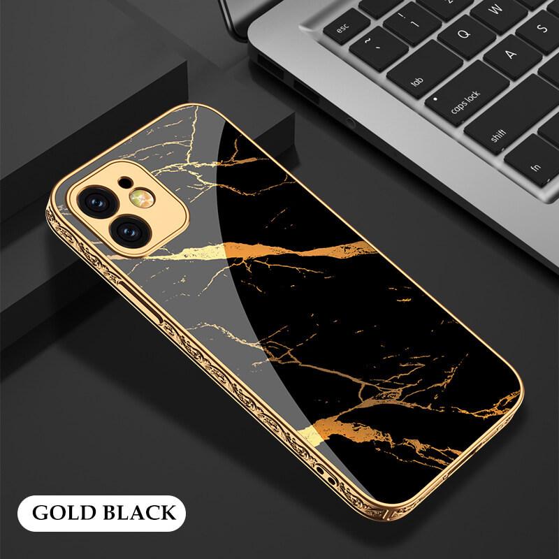 2021 Luxury Plating Anti-knock Baroque Carving Edge Protection Tempered Glass Case For iPhone