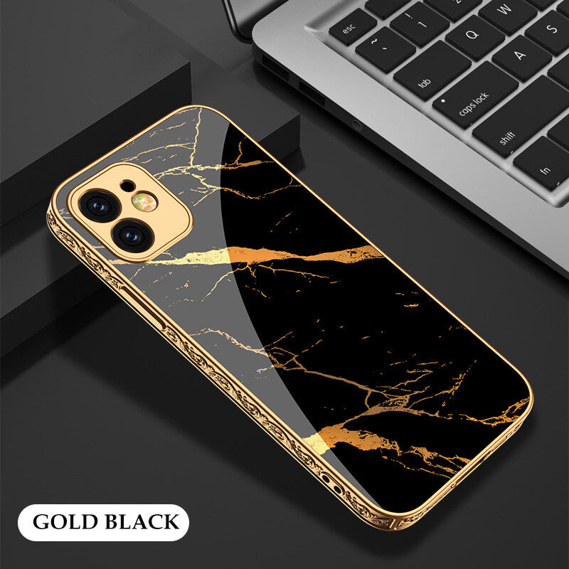 Luxury Baroque Carving Edge Plating Anti-knock Protection Tempered Glass Case For iPhone