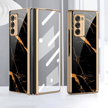 Load image into Gallery viewer, Leather Tempered Glass Case For Samsung Galaxy Z Fold 2 Luxury Carbon Fiber Plating Cover With Screen