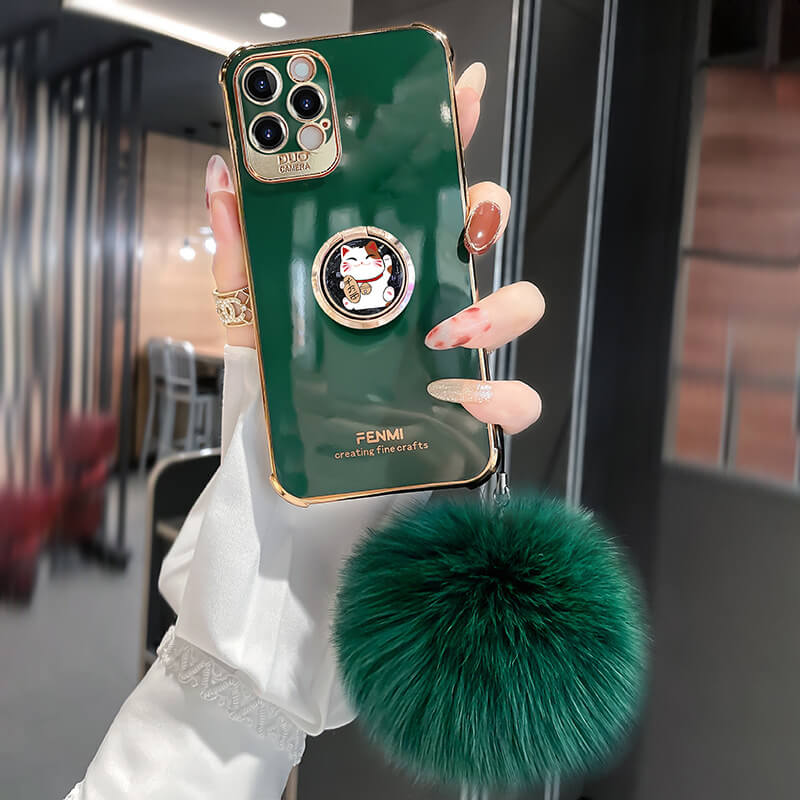 2021 Luxury Electroplating Kitten Ring iPhone Case With Hairball