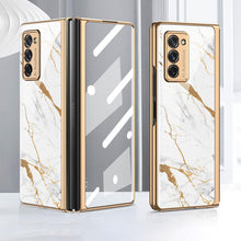 Load image into Gallery viewer, Leather Tempered Glass Case For Samsung Galaxy Z Fold 2 Luxury Carbon Fiber Plating Cover With Screen