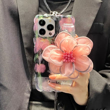 Load image into Gallery viewer, Icy Black Pink Flower Wristband iPhone Case with Messenger Strap - mycasety2023 Mycasety