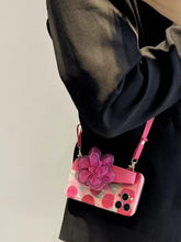 Load image into Gallery viewer, Icy Black Pink Flower Wristband iPhone Case with Messenger Strap - mycasety2023 Mycasety