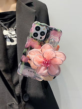 Load image into Gallery viewer, Icy Black Pink Flower Wristband iPhone Case with Messenger Strap - mycasety2023 Mycasety