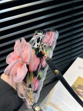 Load image into Gallery viewer, Icy Black Pink Flower Wristband iPhone Case with Messenger Strap - mycasety2023 Mycasety