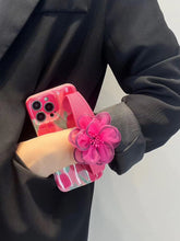 Load image into Gallery viewer, Icy Black Pink Flower Wristband iPhone Case with Messenger Strap - mycasety2023 Mycasety