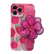 Load image into Gallery viewer, Icy Black Pink Flower Wristband iPhone Case with Messenger Strap - mycasety2023 Mycasety