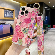 Load image into Gallery viewer, New Oil Painting Flower Wristband iPhone Case with Messenger Rope - mycasety2023 Mycasety