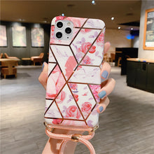 Load image into Gallery viewer, 2021 Luxury Electroplating Flower Pattern Lanyard Case For iPhone