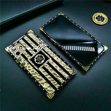 Load image into Gallery viewer, 2021 Luxury Brand Black Rose Flower Stripe Glitter Gold Square Case For iPhone & Samsung