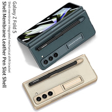 Load image into Gallery viewer, Slim Leather Samsung Galaxy Z Fold 5 Case with Front Screen Tempered Glass Protector & Pen Slot & Stylus - mycasety2023 Mycasety