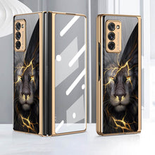 Load image into Gallery viewer, Leather Tempered Glass Case For Samsung Galaxy Z Fold 2 Luxury Carbon Fiber Plating Cover With Screen