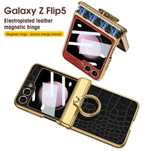 Load image into Gallery viewer, Electroplated Leather Magnetic Hinge Ring Holder Case For Samsung Galaxy Z Flip5 Flip4 Flip3 With Front Protection Film