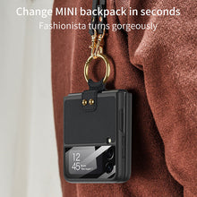 Load image into Gallery viewer, Original Leather Back Screen Tempered Glass Hard Frame Cover With Finger-Ring And Lanyard For Samsung Z Flip 3 5G