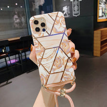 Load image into Gallery viewer, 2021 Luxury Electroplating Flower Pattern Lanyard Case For iPhone