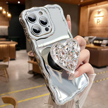 Load image into Gallery viewer, Silver Heart Rhinestone Stand iPhone Case - mycasety2023 Mycasety