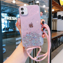 Load image into Gallery viewer, 2021 Bling Glitter Stars Sequins Cord Chain Necklace Lanyard Phone Case For iPhone 11 Pro XS Max XR X 6S 7 8 plus