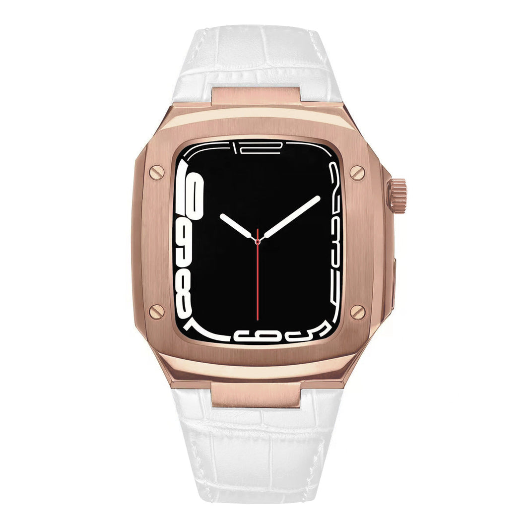 Luxury Metal Case Leather Strap For Apple Watch Series 40/41/44/45 mm - mycasety2023 Mycasety