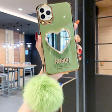 Load image into Gallery viewer, 2021 Luxury Electroplating Makeup Mirror iPhone Case With Hairball