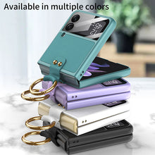 Load image into Gallery viewer, Original Leather Back Screen Tempered Glass Hard Frame Cover With Finger-Ring And Lanyard For Samsung Z Flip 3 5G